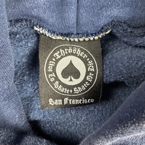 Thrasher Flame Logo Hoodie‎ Men’s Small Navy Blue Skate Pullover Y2K Style - Picture 6 of 9